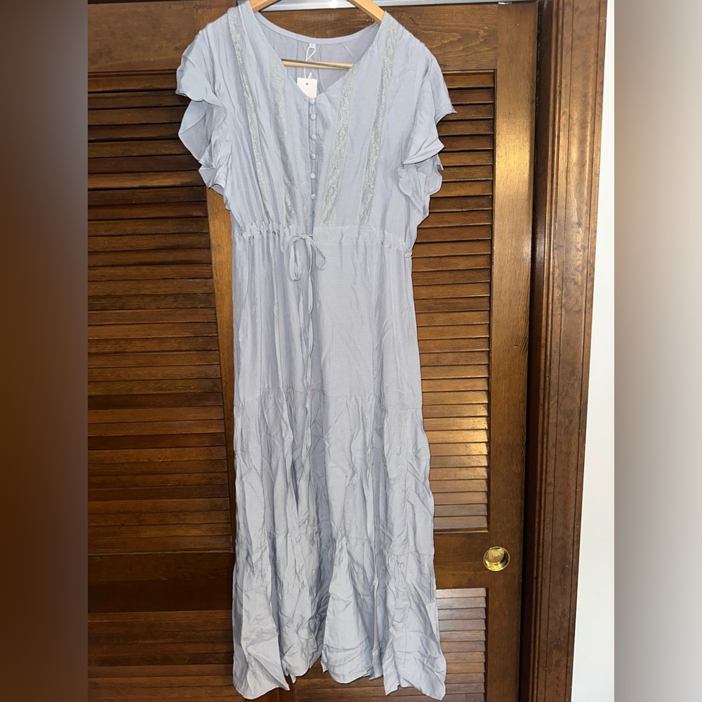 Petallush Soft Gray/blue Lace-Trimmed Dress